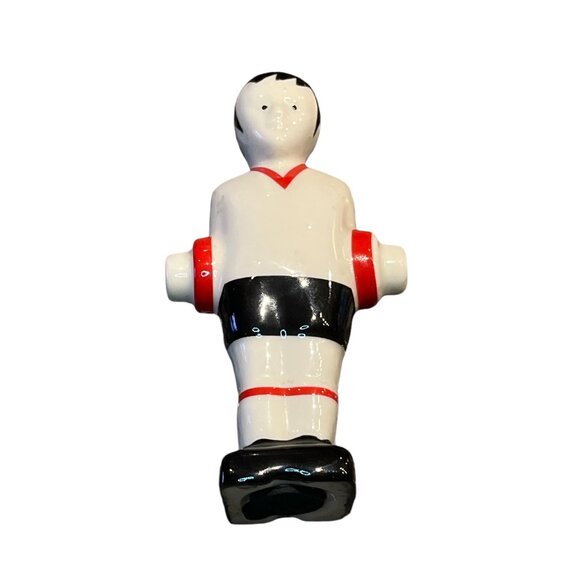 SALT SHAKER Foosball Player Ceramic 4.75" High 2.25" Wide White & Red Jersey - Picture 3 of 8